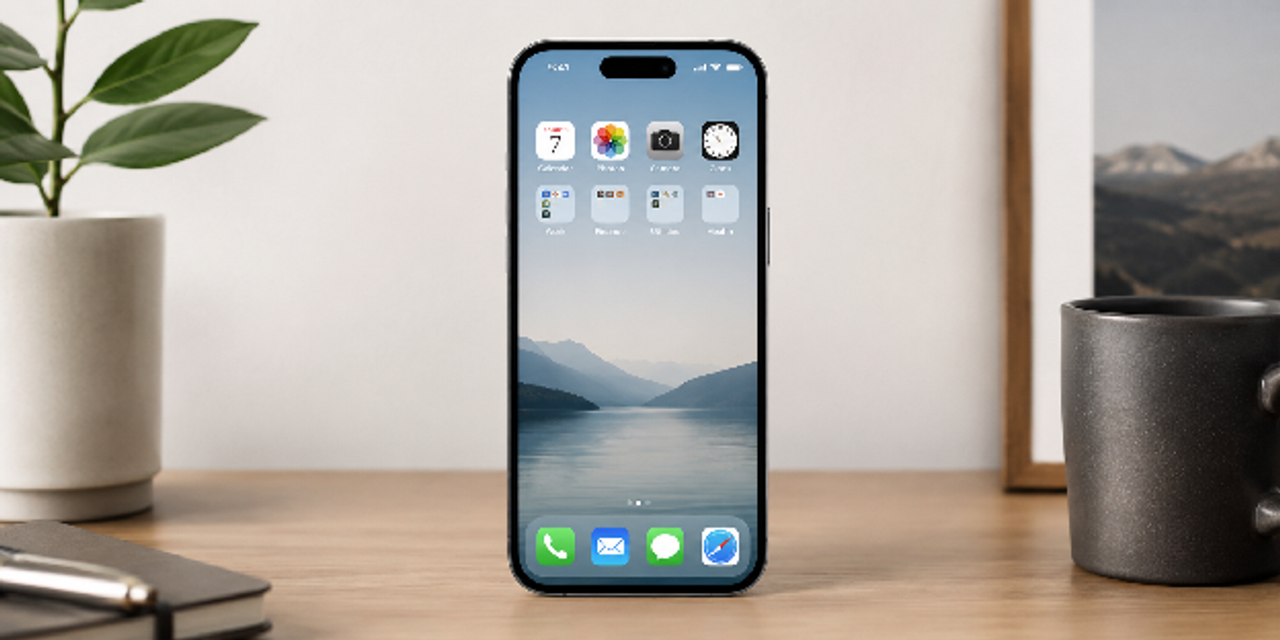 Minimal smartphone home screen showing how to manage your life with just one app, clean icons, no notifications